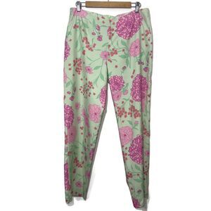 Vintage Lilly Pulitzer Silk Hydrangea Floral Print Pant - Seafoam Green/Pink 12